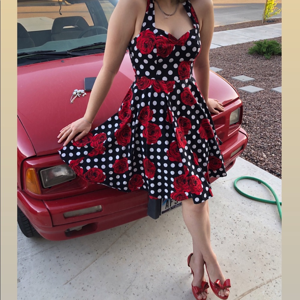 Polka dot rose 1950s dress